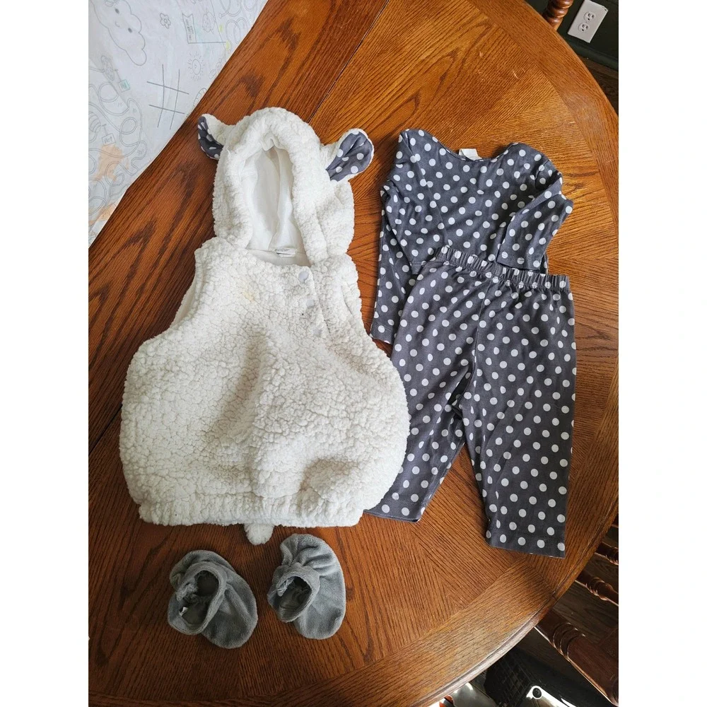 Target Baby Lamb Costume baby 0-6M White Sherpa Grey Polka Dot Halloween - Picture 2 of 9